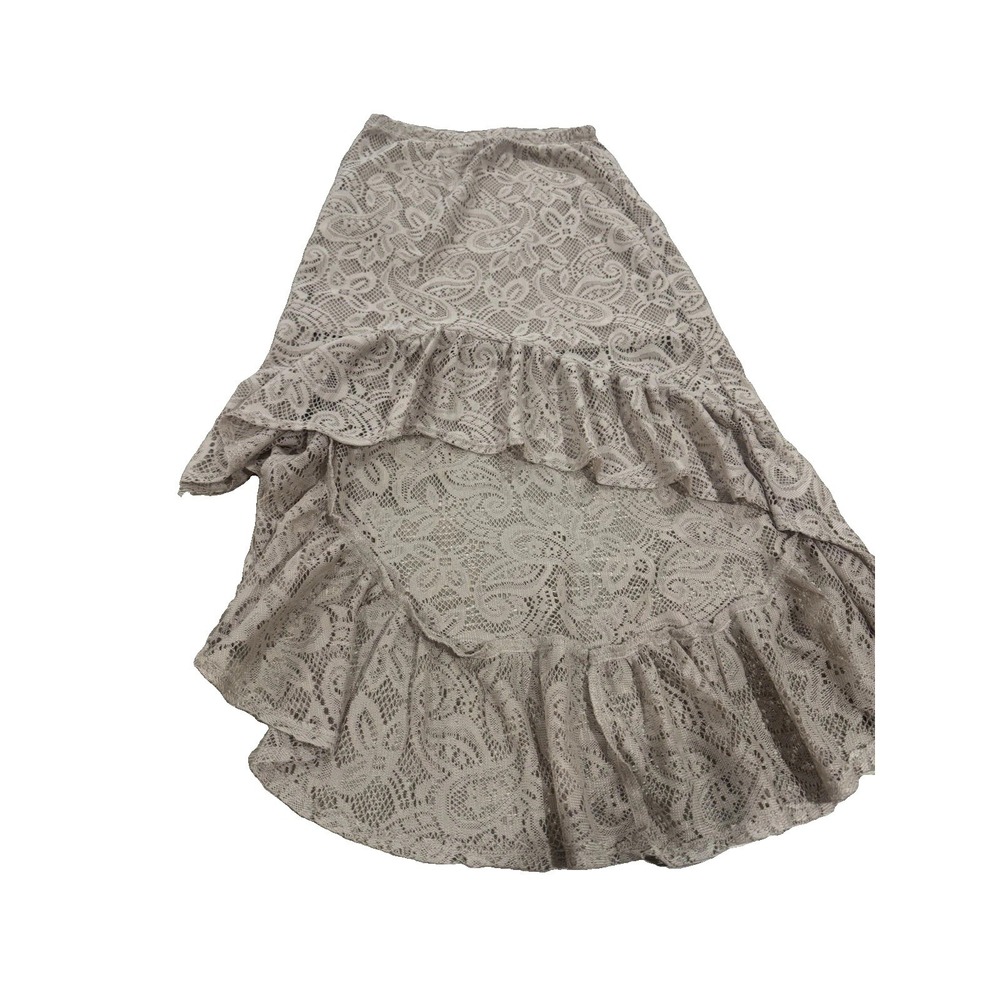 Lily White Lace Midi Skirt Women S Beige Taupe Lined Ruffle Hem Modest